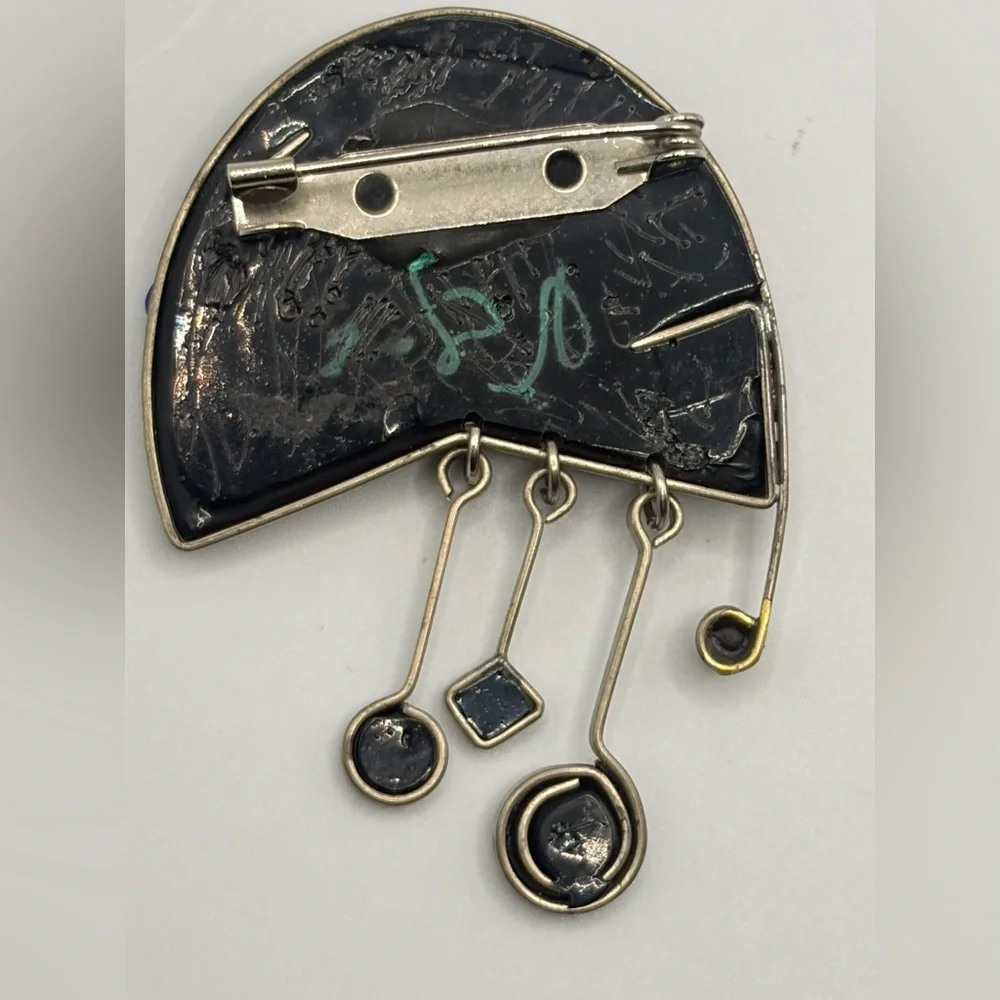 Vintage Artist Signed Handmade Mixed Media Boho Artsy Dangle Brooch Pin